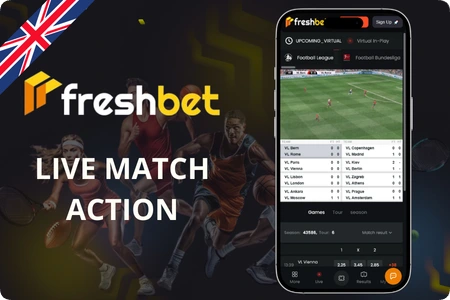 Freshbet live betting page with in-play odds and match tracker for football